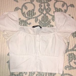 White Puff Sleeve Crop top || Zara